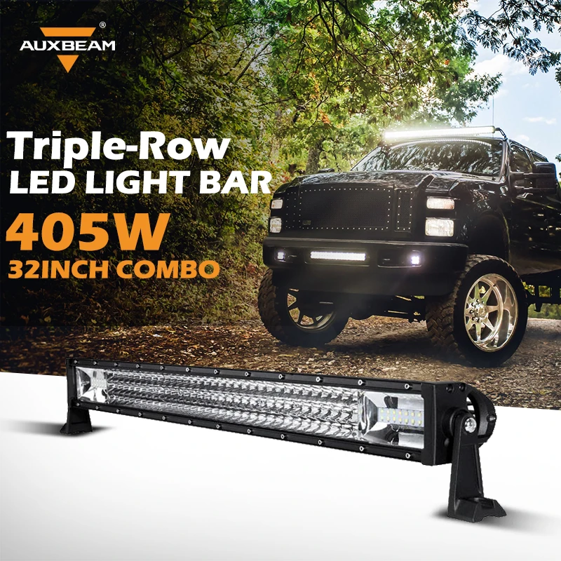 

Auxbeam 32" Straight Car Led Work Light Bar 405W Triple Row Cree Chips SUV OffRoad Driving Light for Honda ATV Boat Truck Combo