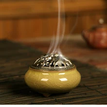 Тибет Ладан горелки фарфоровая курильница для благовоний печь для ароматерапии сплав крышка с гравировкой ремесла подарки в стиле ретро коллекция домашнего