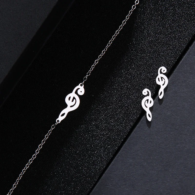 CACANA Stainless Steel Sets For Women Music Shape Necklace Bracelet Earring Jewelry Lover's Engagement Jewelry S541