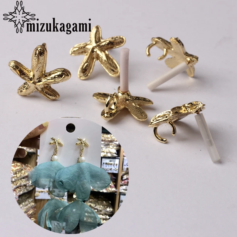 

12mm 6pcs/lot Zinc Alloy Golden Stars Starfish Earrings Base Connectors DIY Drop Earrings Jewelry Making Accessories