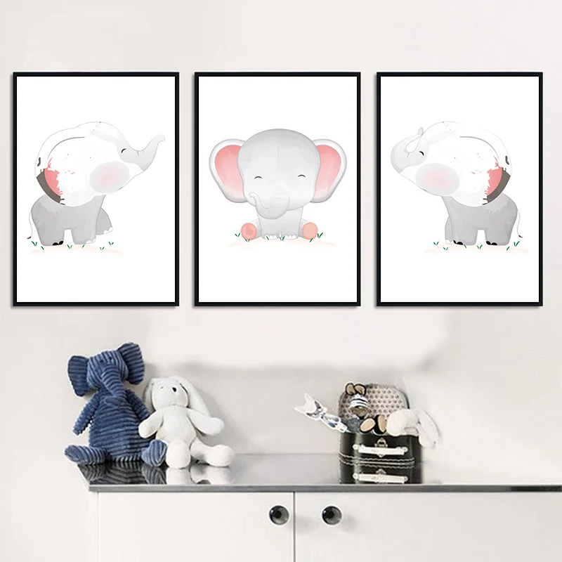 

Cute Cartoon Elephant Grass Canvas Art Painting Posters and Prints Decorative Picture Baby Bedroom Nursery Home Wall Decoration