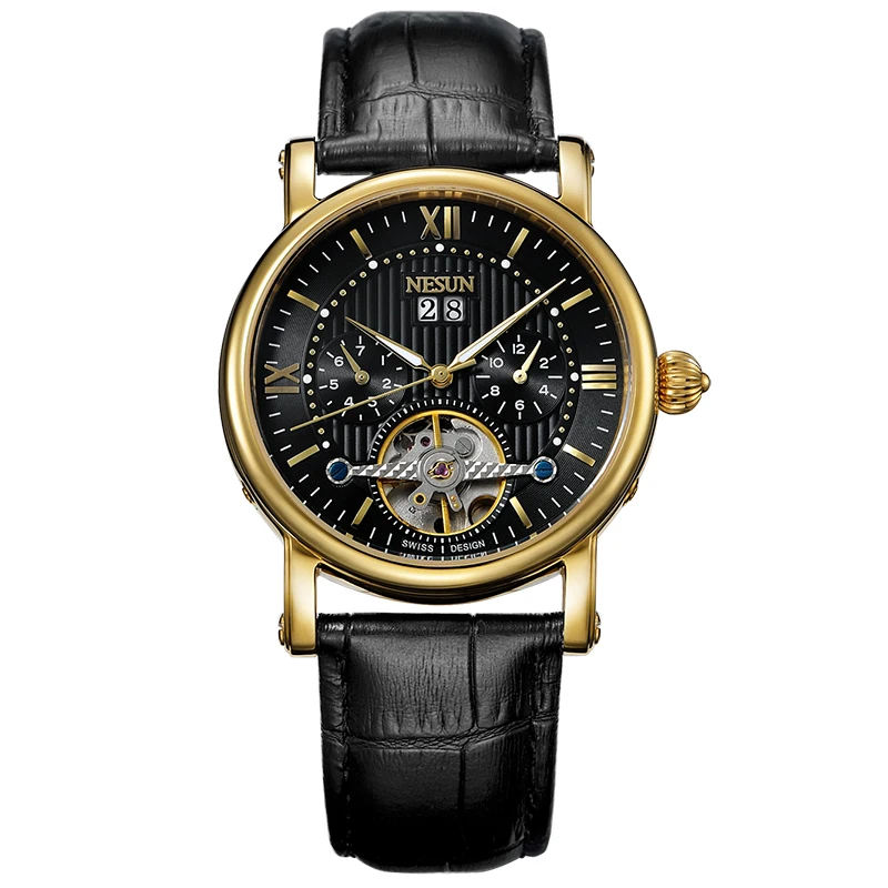 Мужские швейцарские часы Nesun Skeleton Tourbillon роскошные фирменные автоматические с