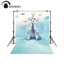 Allenjoy фон фотофон синий шатер акварельной живописи облако цветы kinder ребенок baby shower фото фон photocall