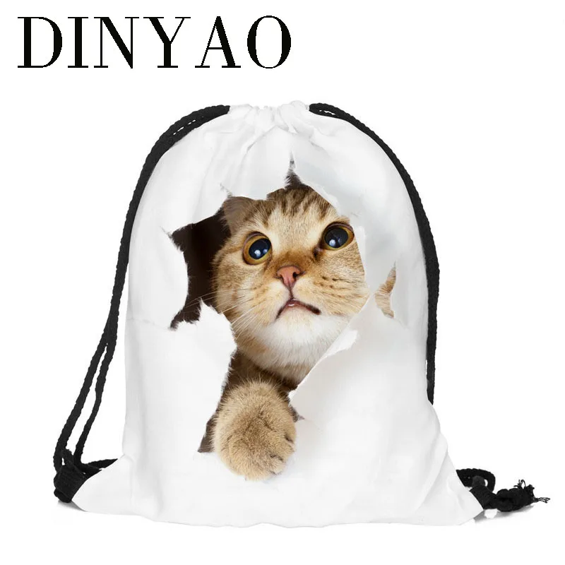 

Cat 3D Printing School Bags For Women Man Bags Travel Mochilas Backpack Drawstring Bag Storage Bags BP002