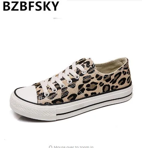 

New Women Flats Lace up Canvas Leopard Comfort Shoes Ladies Vulcanized Shoes Female Sneakers Fashion Casual Platform Shoes