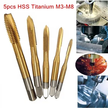 

5pcs/set Pointed Tapping Thread Forming Tap Titanium Coated Hss Metric Spiral Fluted Machine Screw Tap Kit M3 M4 M5 M6 M8