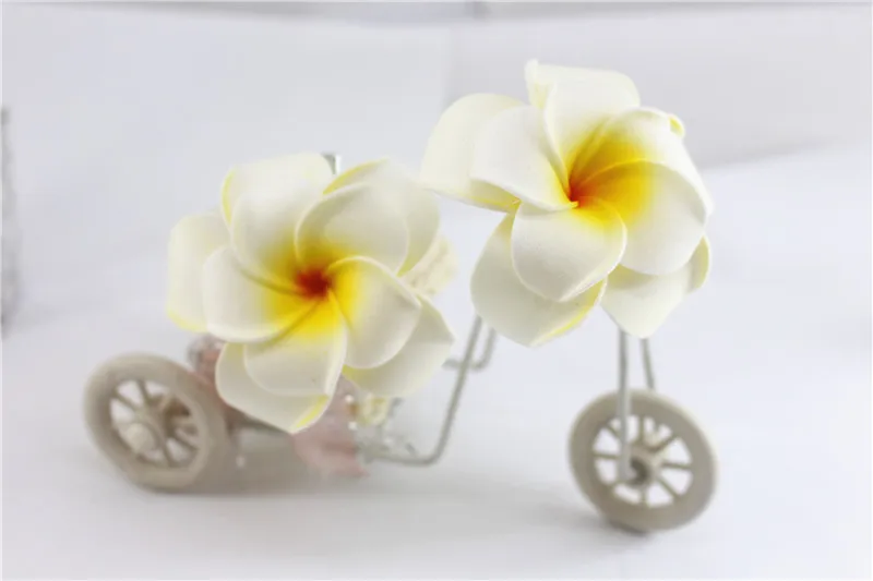 double white Абсолютно Ассорти цвет двойной слой пены Гавайский цветок Плюмерия Frangipani цветок Свадебный однослойный зажим для волос 6 см 8 см - Цвет: double white