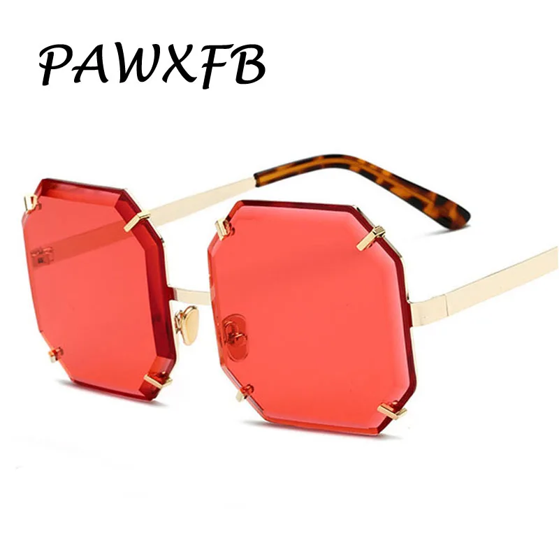 PAWXFB без оправы Квадратные Солнцезащитные очки для женщин для мужчин Ясно Зеленый Розовый негабаритных Защита от солнца очки для женщин Высокое качество Оттенки
