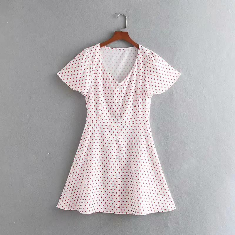

2019 women elegant sweet polka dots print button up short dress girls casual simply vestidos chic dresses