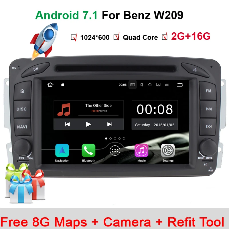 

1024*600 Android 7.1 7.1.1 Car DVD Player for Benz C-Class W203 (2004-2007) for Benz CLK W209(2004-2005) 16GB Flash Mirror Link