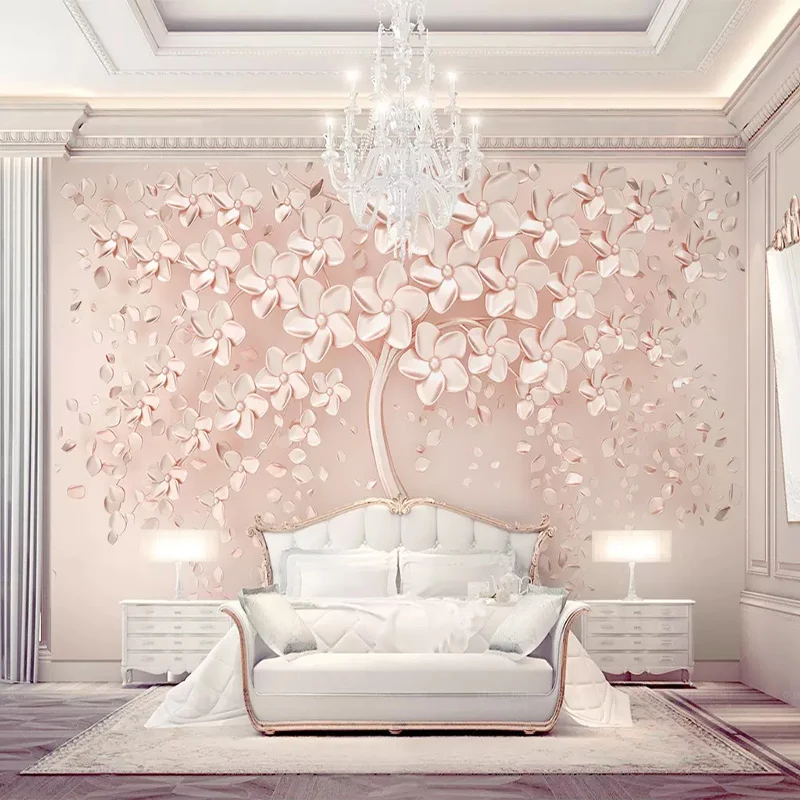 На заказ любой размер настенная ткань элегантная Роскошная роза золото цветок дерево фото обои Гостиная диван стены домашний Декор 3D Большая фреска