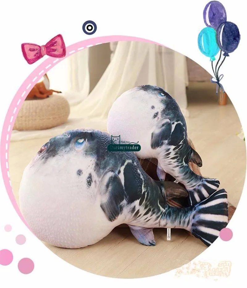 Dorimytrader new pop lovely realistic animal puffer fish plush pillow toy big stuffed cartoon globefish toy cushion gift decoration 100cm 80cm 60cm DY61831 (10)