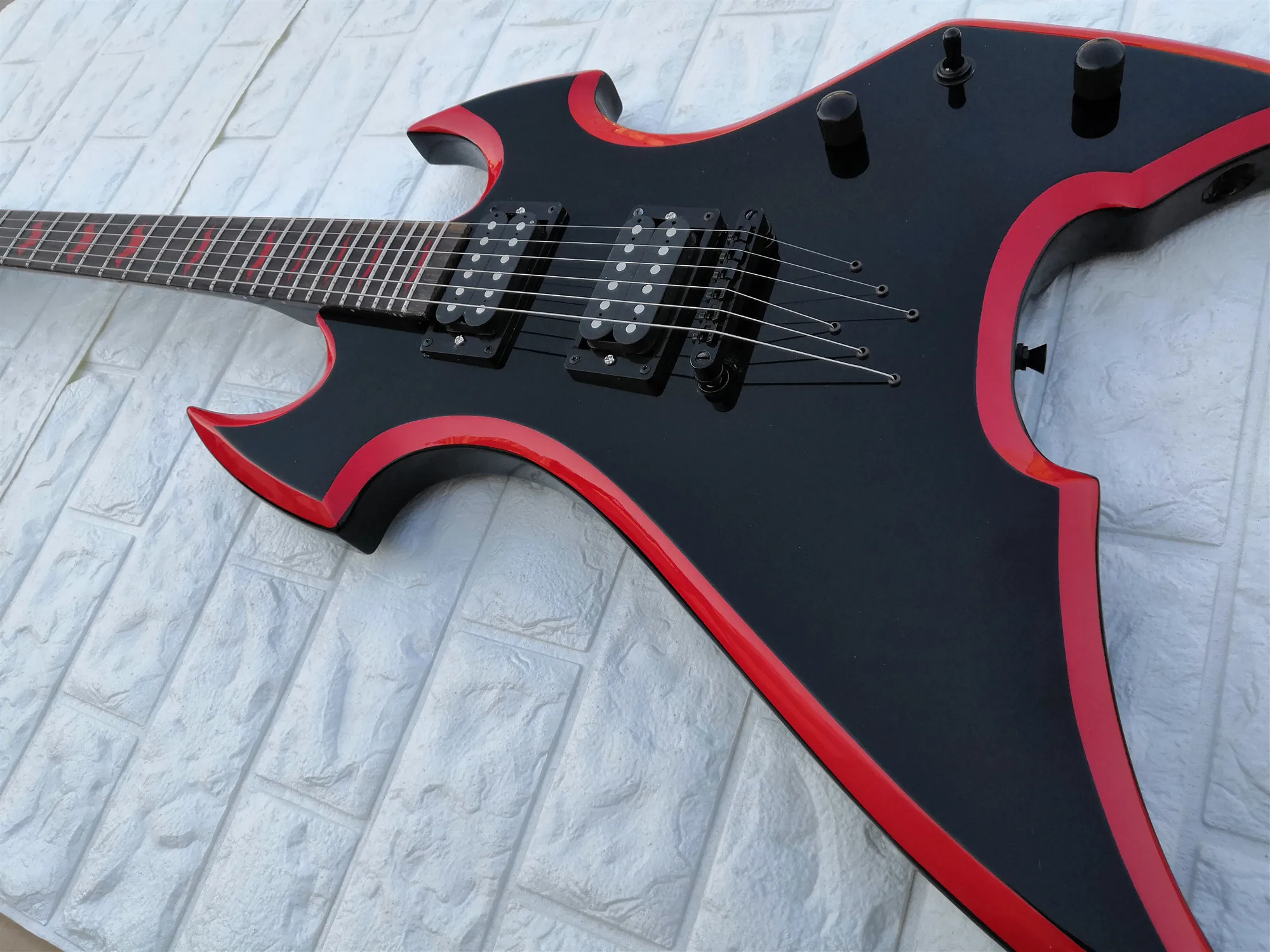 

Custom Black color strings through body electric guitar red binding,HH pickups,black hardwares.customized!Y-10