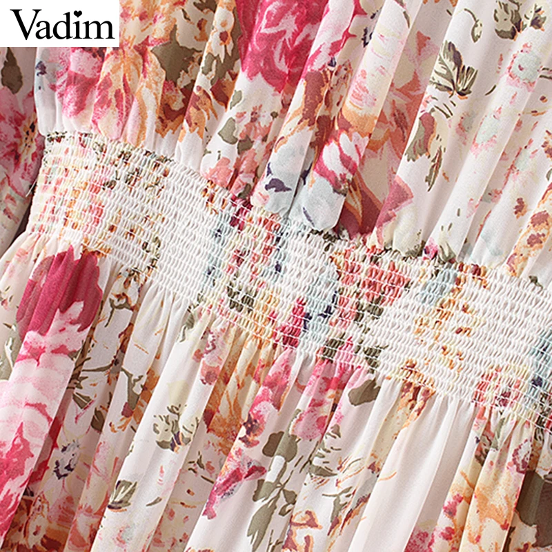 Vadim, милый, женский цветочный шифоновое платье комплект из двух предметов с эластичной талией Длинные рукава женские повседневные сапоги до середины икры Платья vestidos QZ3049