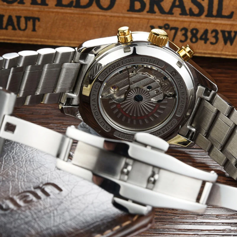 Карнавальный турбийон автоматические механические часы Мужская мода армейские спортивные наручные часы мужские полностью стальные светящиеся часы Reloj Hombre