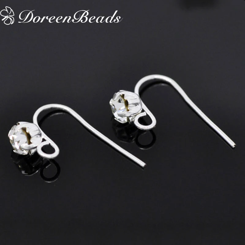 

DoreenBeads 25 Pairs SP Rhinestone Earwire Hooks with Loop 18x12mm (B08175)