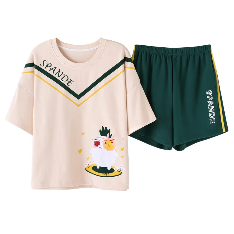 

Preppy Style Loose Casual Cotton Pajama Set Korean 2019 New Summer Short Sleeve Elastic Waist Sleepwear Lounge pyjamas S93215