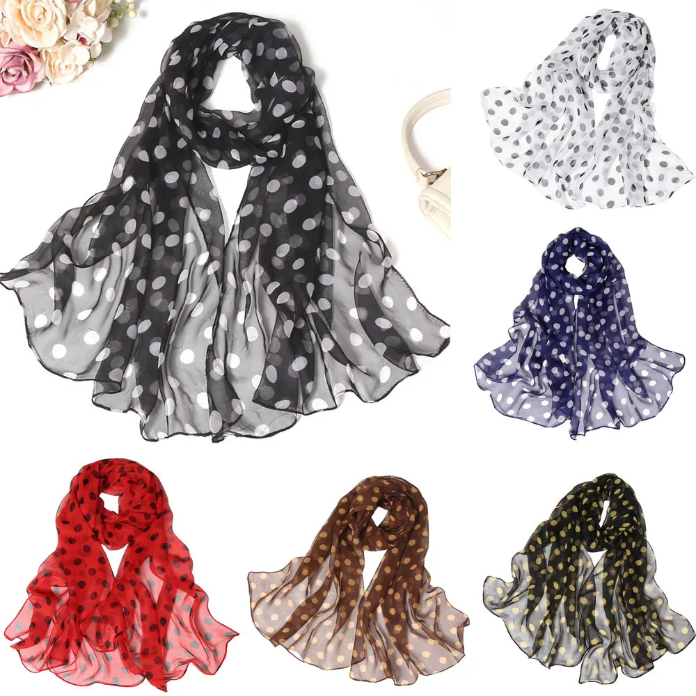 

Fashion Women Scarf Dot Printing Long Soft Wrap Simulation Silk Shawl Scarves lencos de pescoco feminino chiffon foulard scarf