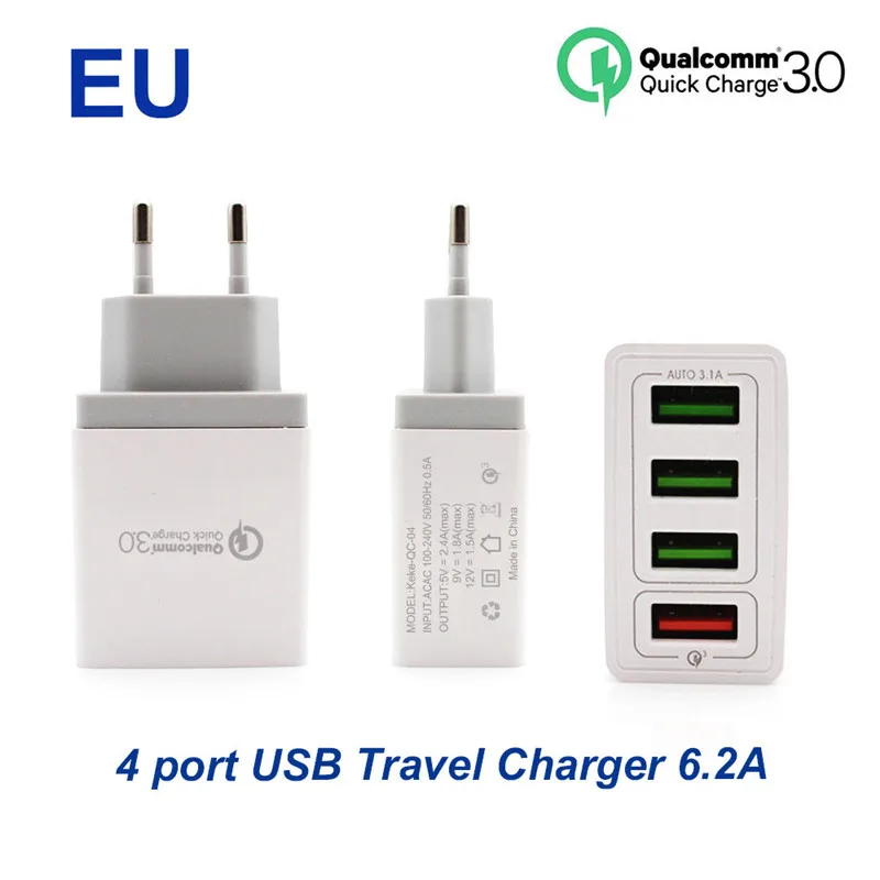 XEDAIN 4-Порты USB Зарядное устройство Quick Charge 3,0 9 V 12 V EU/US 5 V/2.4A Подключите быстрой зарядки для samsung iPhone стены мобильный телефон адаптер