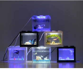 

Aquariums Mini Clear USB LED Goldfish Betta Fish Tank Ornament Aquarium Black Red White Color Desktop Decoration