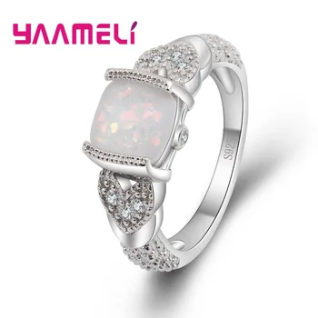 

Chic Design White Fire Opal Ring Micro Pave Zircon 925 Sterling Silver Rings For Women Fashion Jewelry Wholesale Female
