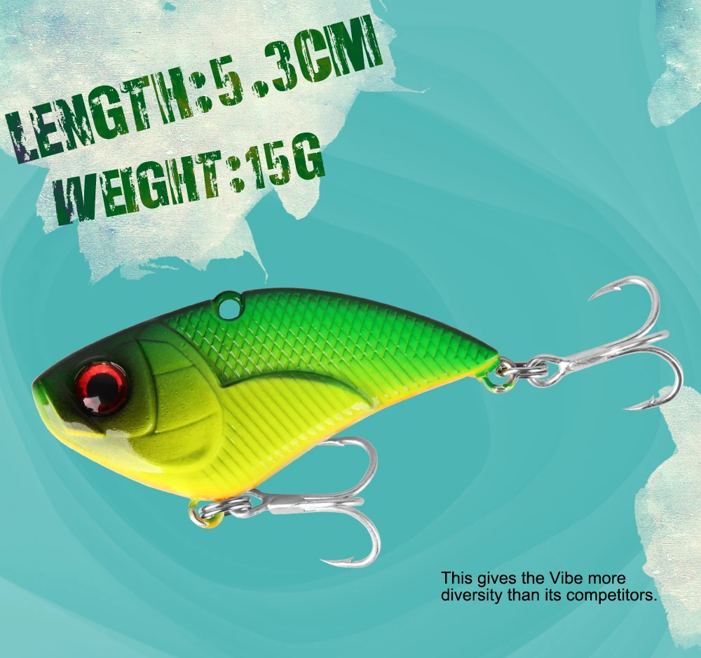 Top Quality Spinpoler Fishing Lure Sinking VIB Lure Vibration Vibe Hooks Baits Crankbaits 5 Brilliant Colors, 15g 5.3cm  (1)