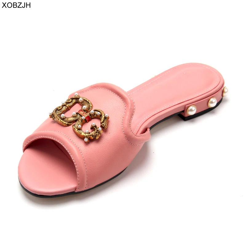 

Women Shoes Summer Flat luxury Sandals 2019 Brand Designer G Sandals Pink Ladies Genuine Leather Sandals Slippers Shoes Woman