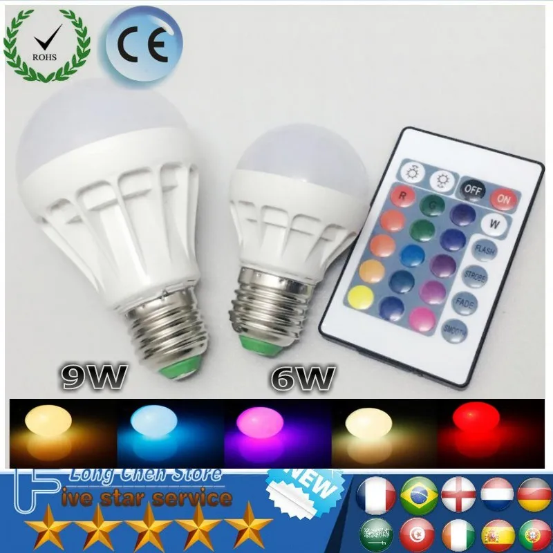 

RGB LED Lamp E27 B22 6W 9W LED Bulb RGB Soptlight 85-265V Energy Saving 16 Color Change LED Lampara With IR Remote Brand NEW