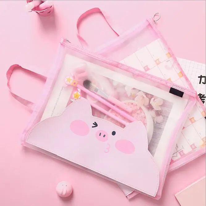

Pig A4 File Bag Students Examination Papers Bag Document Organizer Cover Bag School Students Storage Stationery For Girls Gift