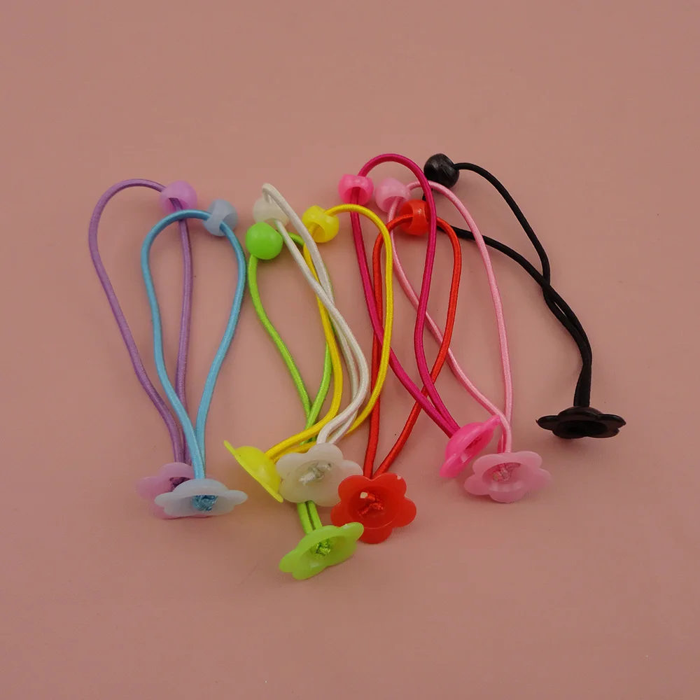 

50PCS Assorted Colors 2mm Elastic Ponytail Holders with plastic flower pads to attach charms& fabric flowers,BARGAIN for BULK