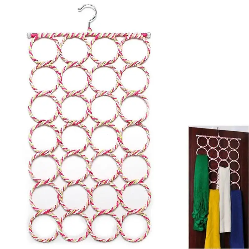 

28 Holes Hangers for ScarvesTowel Storage Racks Ring Rope Scarf Holder Hook Storage Holder for Rattan Weave Shawl Organizer