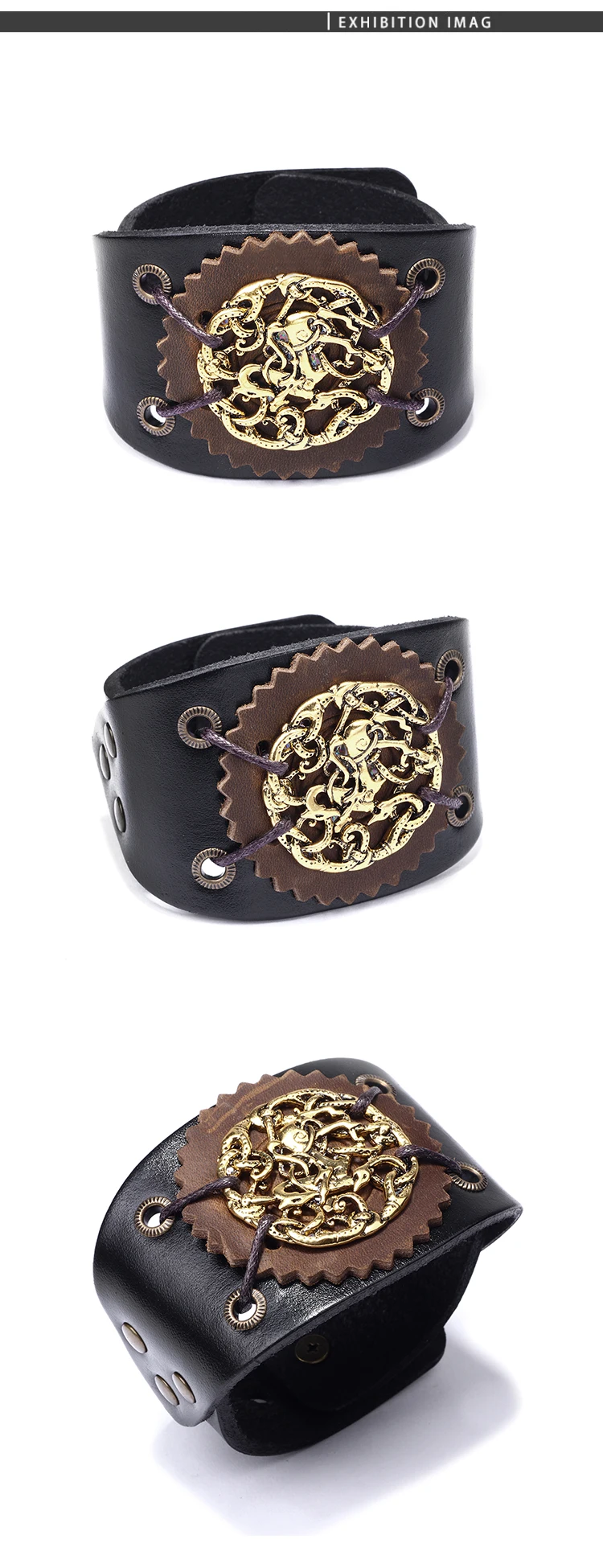 Мужской браслет, браслет, ковбойские кожаные браслеты, pulsera hombre Viking, панк, золотой, рок, нарукавник, браслет, браслет, модное ювелирное изделие