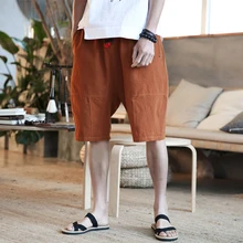 Летние оригинальные китайский стиль бренда мужские модные свободные штаны-шаровары с эластичной талией уличный стиль Большие размеры хлопковые шорты