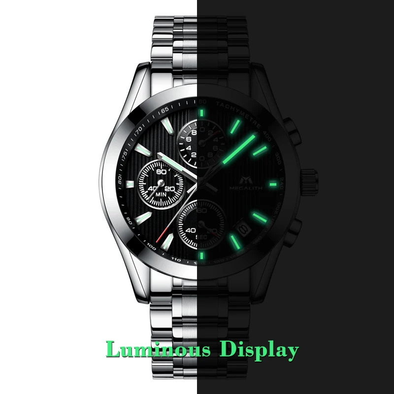 MEGALITH Watch Men Clock Sport Military Quartz Watch Waterproof Luxury Chronograph Stainless Steel Wrist Watch Relogio Masculino