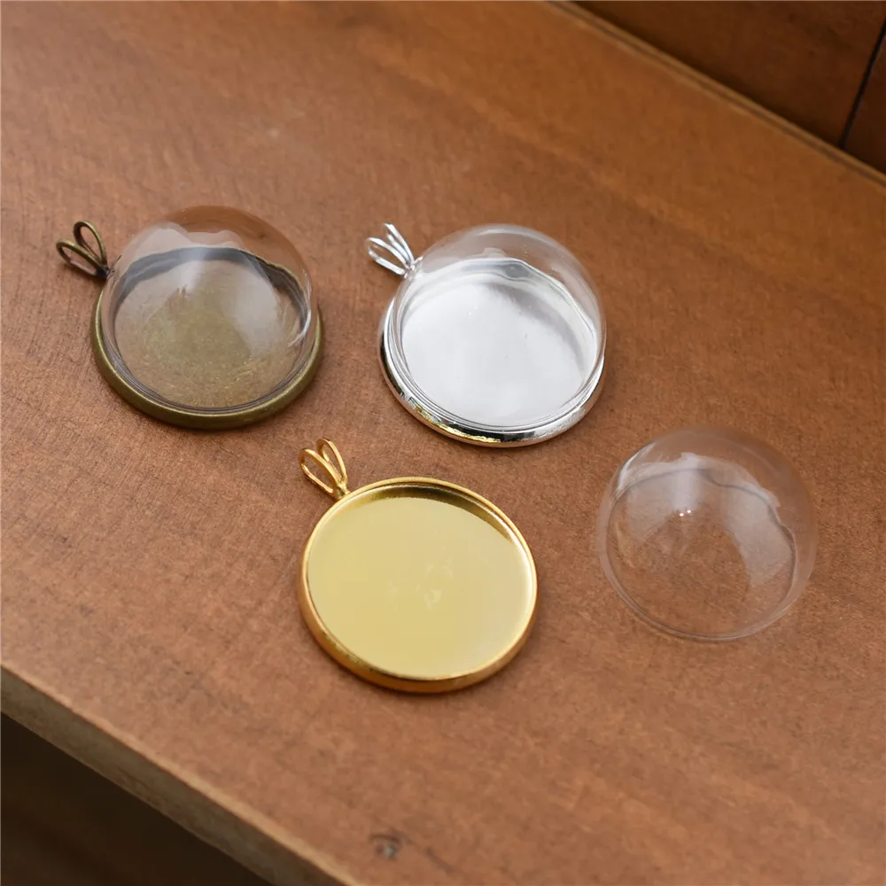 5sets 20mm glass dome globe with pendant setting base necklace pendant