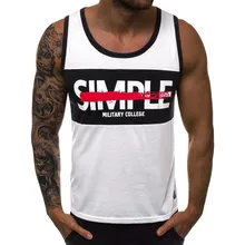 Майка Мужская Летняя Повседневная модная алфавитная печать лоскутное хлопчатобумажная ткань эластичный жилет без рукавов модная блузка W0710