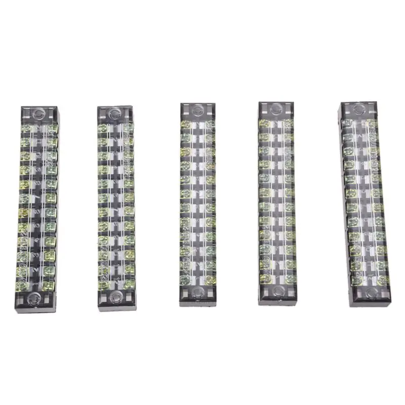 

5 Pcs 600V 15A 12 Positions 12P Dual Rows Covered Barrier Screw Terminal Block