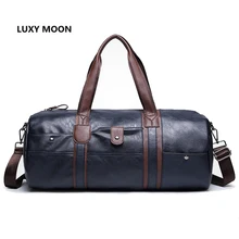 Top Quality PU Leather Travel Bags Cylinder Men Duffle Bag Luggage Waterproof Handbags for Men bolsa de couro Bag L483
