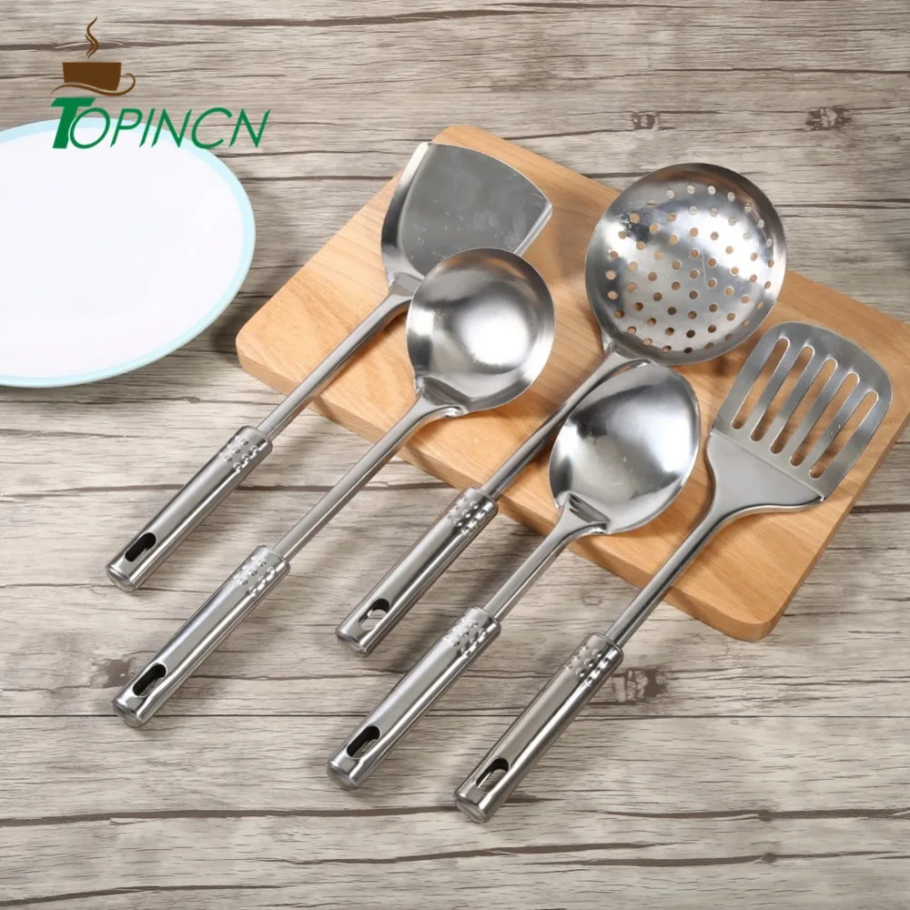 

5Pcs Multi-functional Kitchen Utensil Set Stainless Steel Spoons Shovel Spatula Cooking Tools to Make Good Dinner