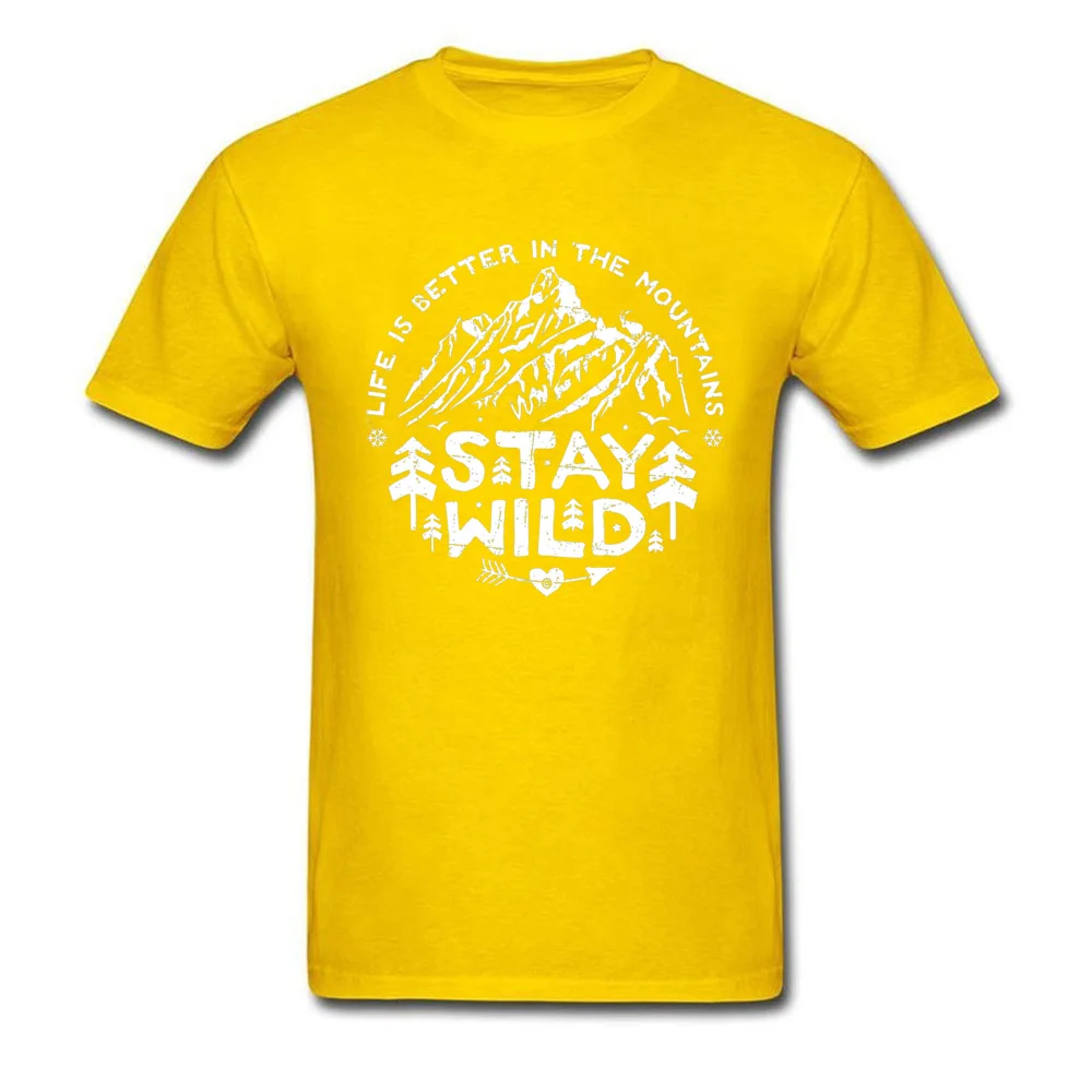 Fitted Stay-Wild-white--3099 Family T-shirts Crew Neck Pure Cotton Men Tops Shirt Short Sleeve Summer Fall Family Tee-Shirt Stay-Wild-white--3099 yellow
