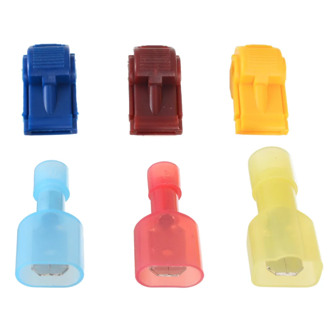 5/50 Pairs Spade & Lock Quick Splice Wire Connector Set Snap Fast Easy Lock Electrical Cable Crimp Terminal Set Red/Blue/Yellow