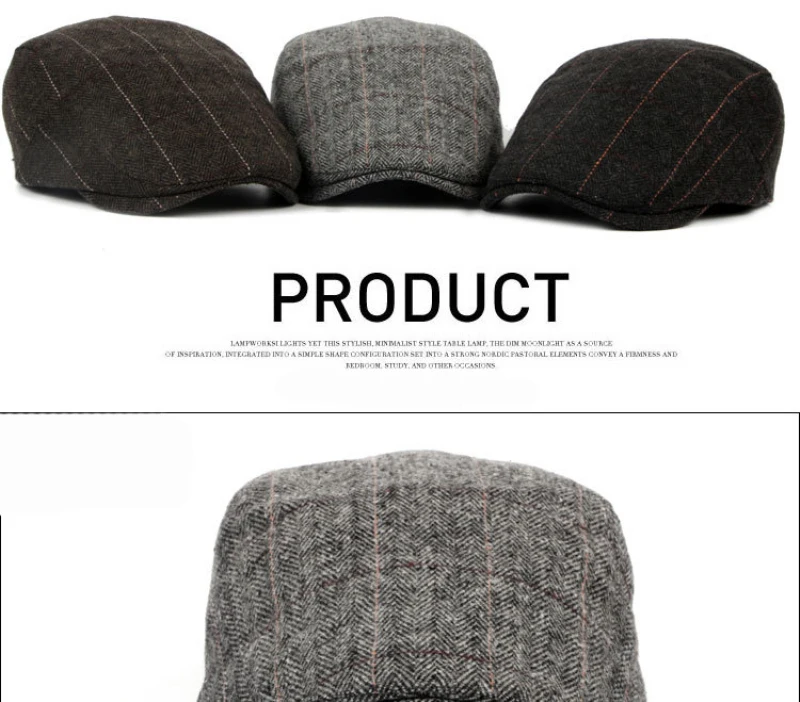 men with beret HT1329 2019 Autumn Winter Men Cap Hats Berets British Western Style Wool Advanced Flat Ivy Cap Classic Vintage Striped Beret Cap black leather beret mens