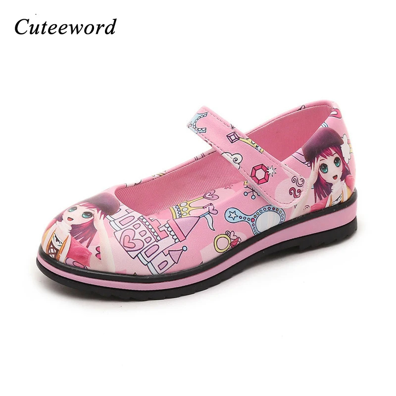 Cute girl causal leather shoes cartoon 3D graffiti print