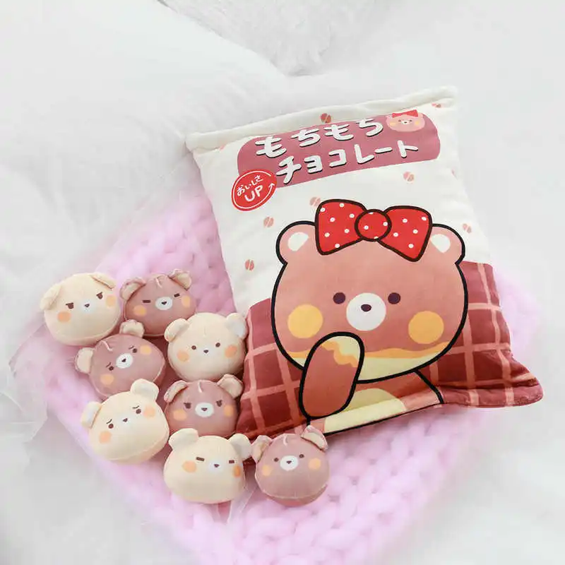 8 шт., плюшевые игрушки для всей семьи Тоторо, креативная мягкая подушка в виде животного, японское аниме, Мини-куклы в мешочке, подушка, подарок для ребенка - Цвет: 8pcs brown bear