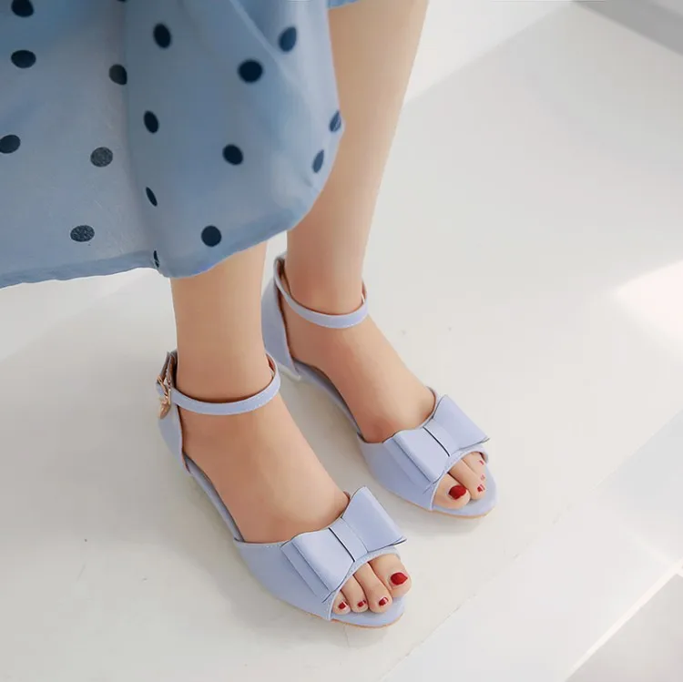 

Big Size 11 12 13 High heels sandals women shoes woman summer ladies Sweet low-heeled fishmouth buckled bow sandals