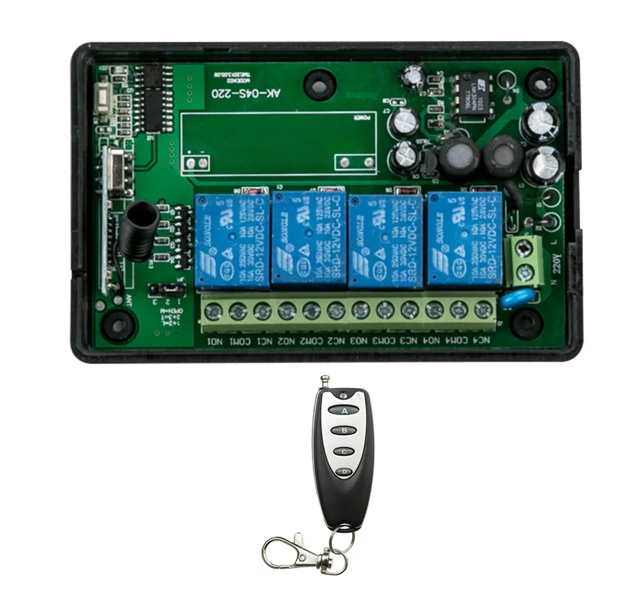 

AC85v~250V 110V 120V 220V 4CH Remote Control Garage Door RF Wireless Remote Control Switch System 1X Transmitter + 1 X Receiver