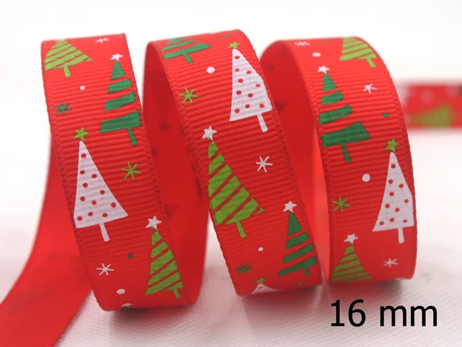 

[IuBuFiGo] New 5/8" 16mm Ribbon Christmas Tree Printed Grosgrain Festival Tape 100 yards/roll