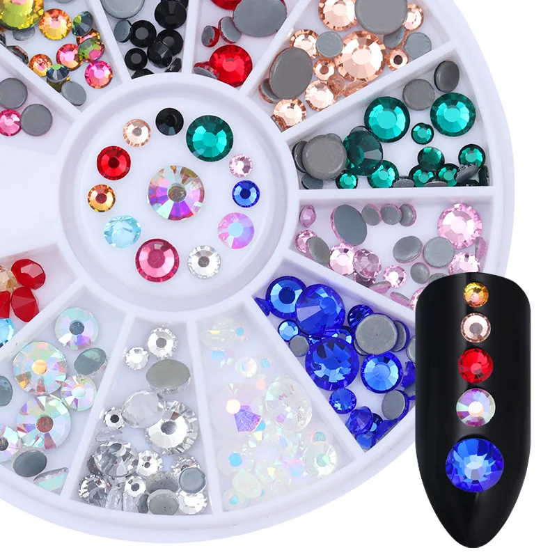 

170pcs Flat Bottom Crystal Nail Rhinestone Multi-size Round Non Hotfix Accessories Manicure Nail Art Decoration in Wheel