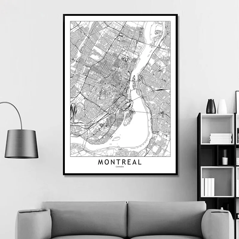 Online Montreal Schwarz Weiß Custom World Stadt Karte Poster Drucke Nordic Stil Wand Kunst Bilder Wohnkultur Leinwand Malerei