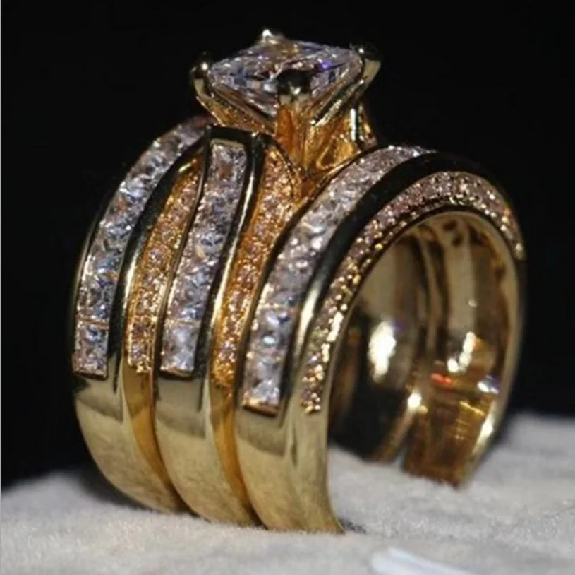 

3 pieces/set of stylish inlaid AAA zircon polished surface metal ring for women Bridal Fashion Jewelry